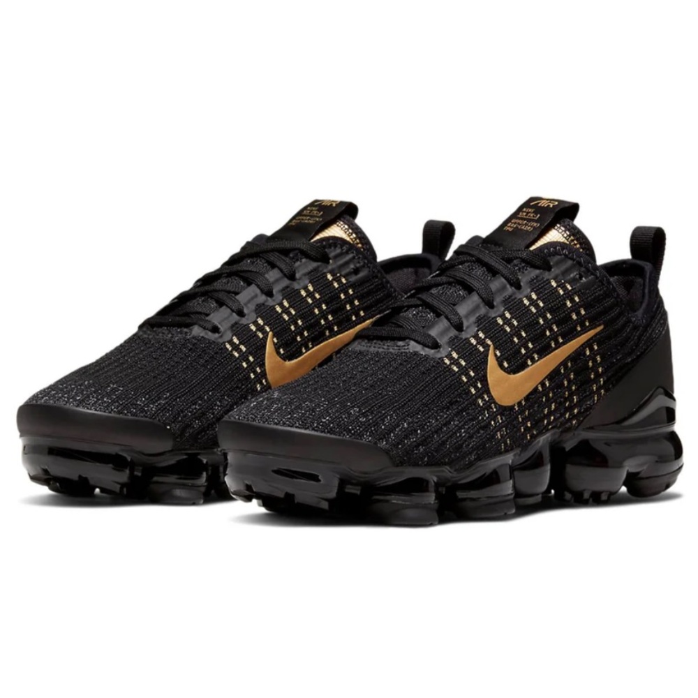 Nike Air VaporMax Flyknit 3 in Black and Gold.